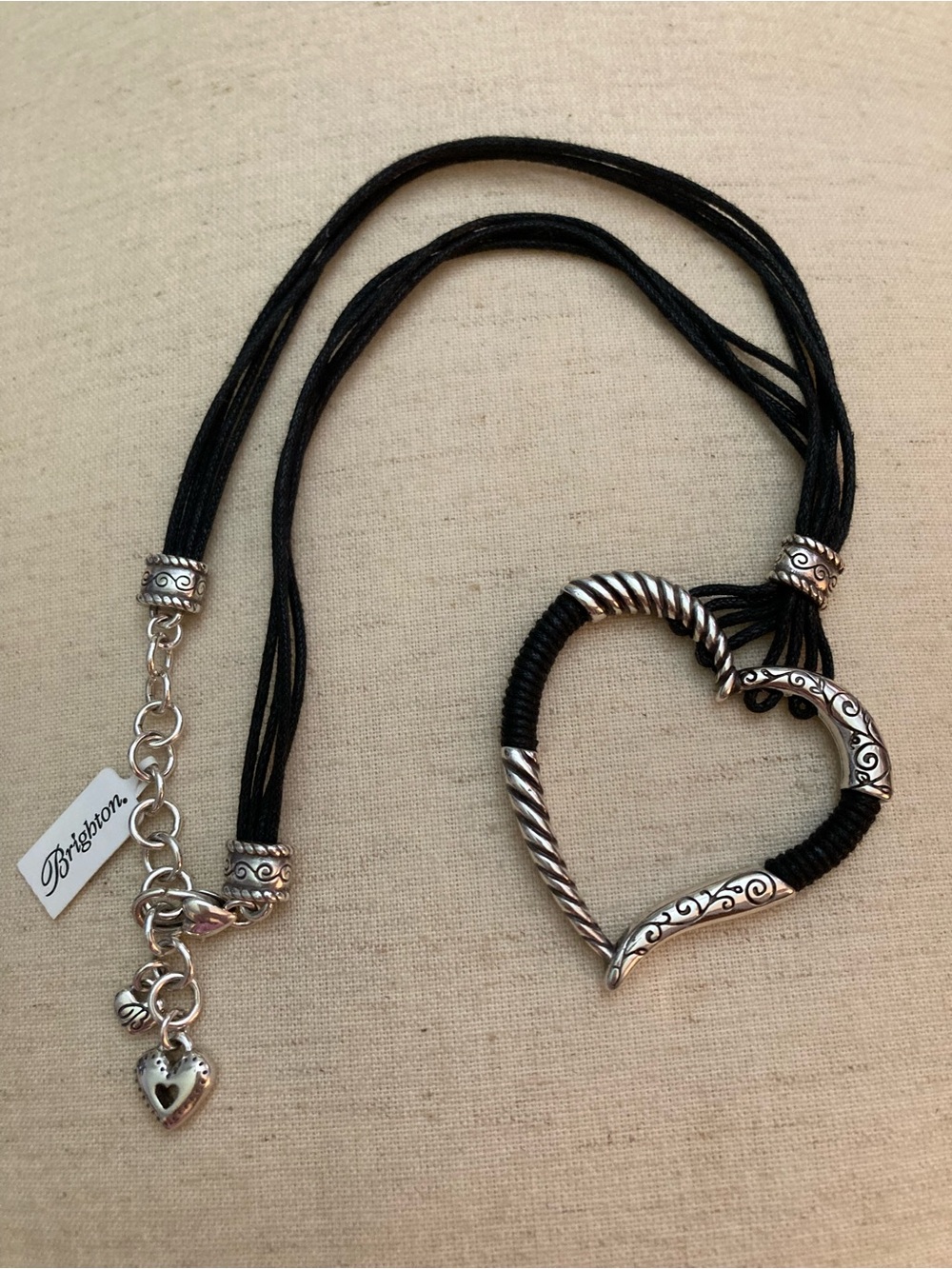 Brighton Silver-Tone Filigree Heart Pendant with Black Cord
